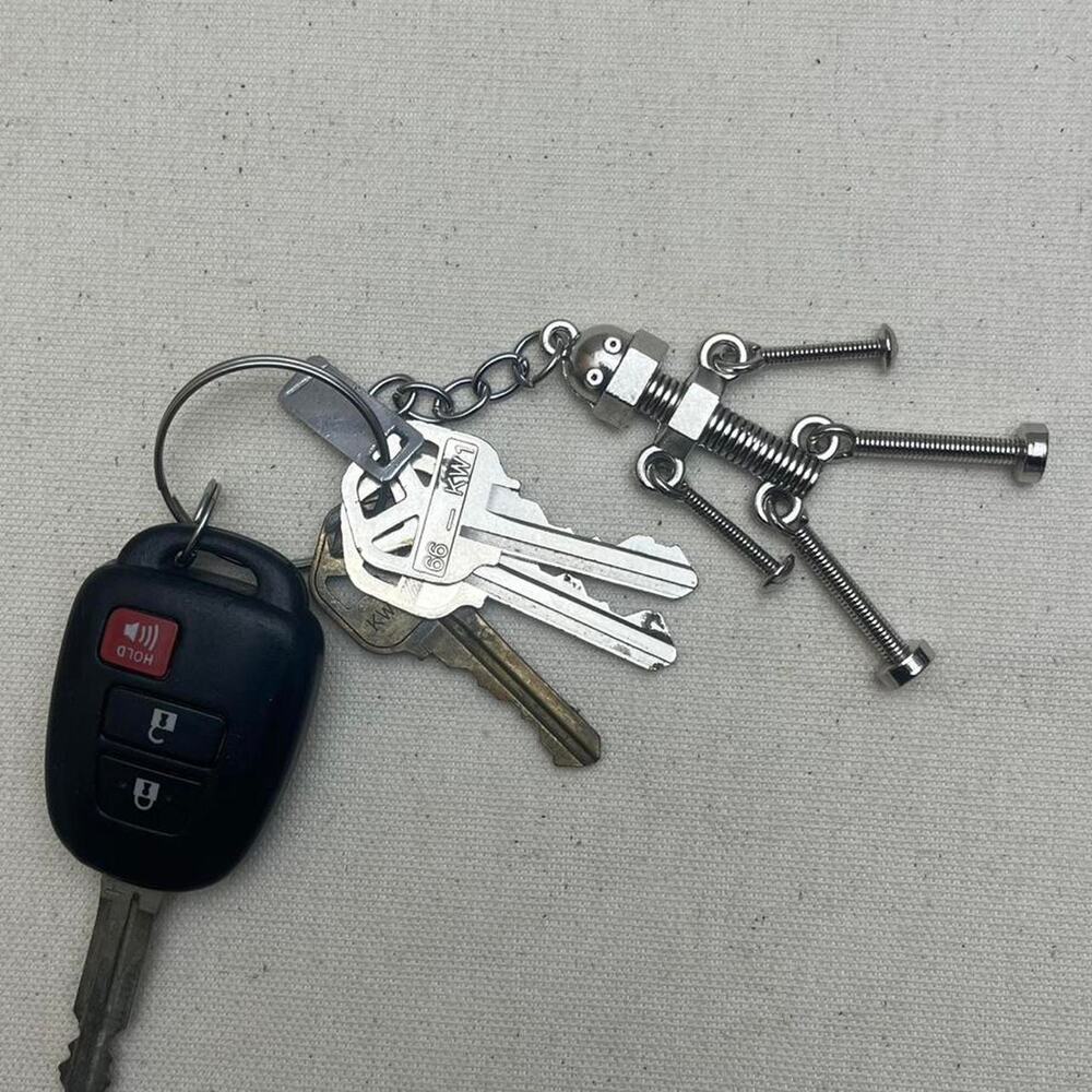 Y2k 2000s vintage stainless steel nuts and bolts stickman keychain - Picture 3 of 8